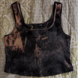 SHEIN Tie-Dye Ribbed Crop Top in Black and Tan